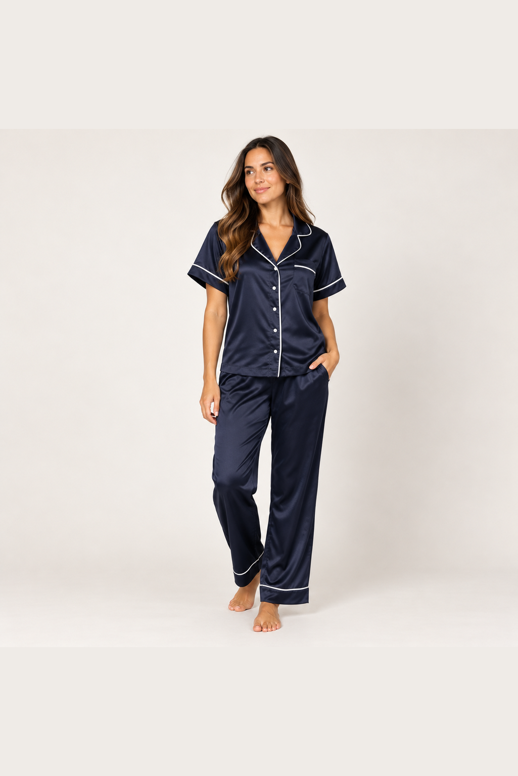 Ocean Women's Personalised Navy Satin Pyjama Set