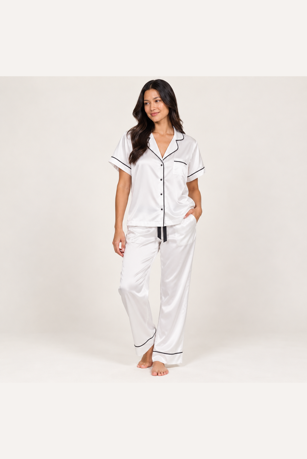 Moon Women's Personalised White Satin Pyjama Set